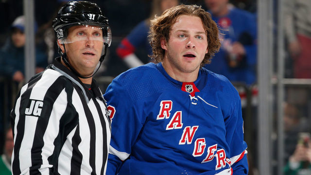 NEW YORK, NY - FEBRUARY 03: Brendan Lemieux #48 of the New York Rangers looks on after taking a penalty against the Dallas Stars at Madison Square Garden on February 3, 2020 in New York City.
