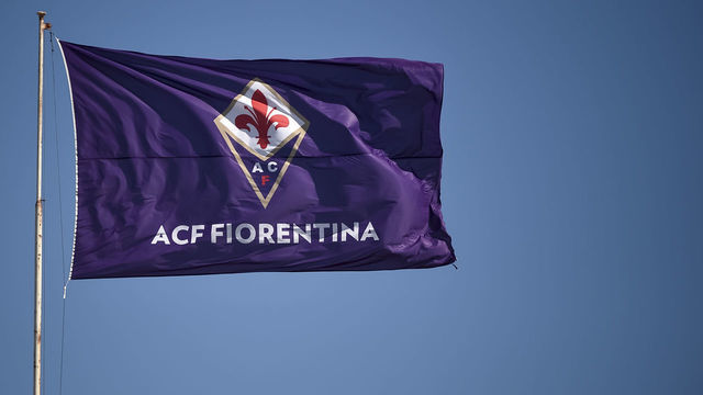 STADIO ARTEMIO FRANCHI, FLORENCE, ITALY - 2019/09/14: A flag of ACF Fiorentina waves prior to the Serie A football match between ACF Fiorentina and Juventus FC. The match ended in a 0-0 tie.