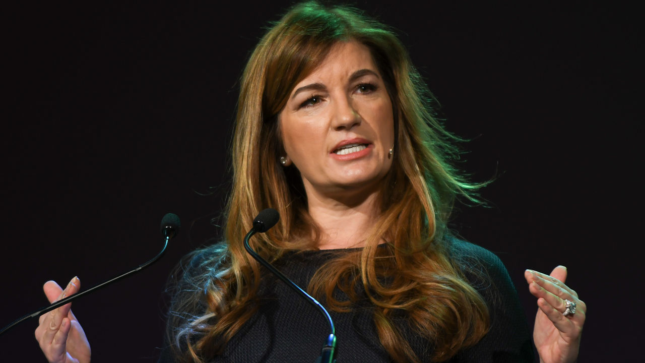 Baroness Karren Brady, a Member of Parliament of the United Kingdom, a sporting executive, tv personality, newspaper columnist, author and novelist, speaks at Pendulum Summit, World's Leading Business & Self Empowerment Summit, in Dublin Convention Center. On Thursday, January 10, 2019, in Dublin, Ireland.