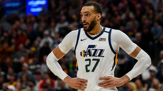 SALT LAKE CITY, UT - JANUARY 25: Rudy Gobert #27 of the Utah Jazz looks on during a game against the Dallas Mavericks at Vivint Smart Home Arena on January 25, 2019 in Salt Lake City, Utah. NOTE TO USER: User expressly acknowledges and agrees that, by downloading and/or using this photograph, user is consenting to the terms and conditions of the Getty Images License Agreement.