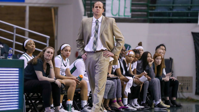 CLEVELAND, OH - JANUARY 26: Cleveland State Vikings head coach Chris Kielsmeier on the sideline during the fourth quarter of the women's college basketball game between the Green Bay Phoenix and Cleveland State Vikings on January 26, 2020, at the Wolstein Center in Cleveland, OH.
