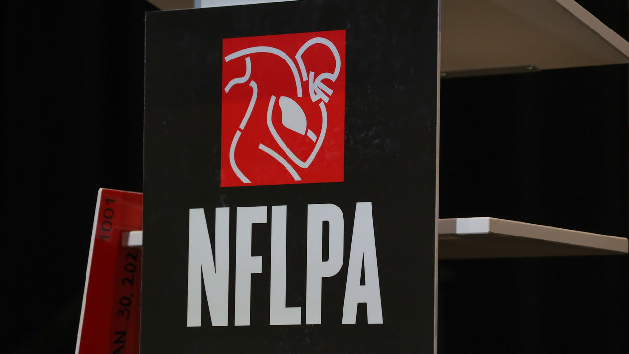 MIAMI BEACH, FL - JANUARY 30: A general view of the National Football League Players Association logo during the NFLPA press conference on January 30, 2020 at the Miami Beach Convention Center in Miami Beack, FL.