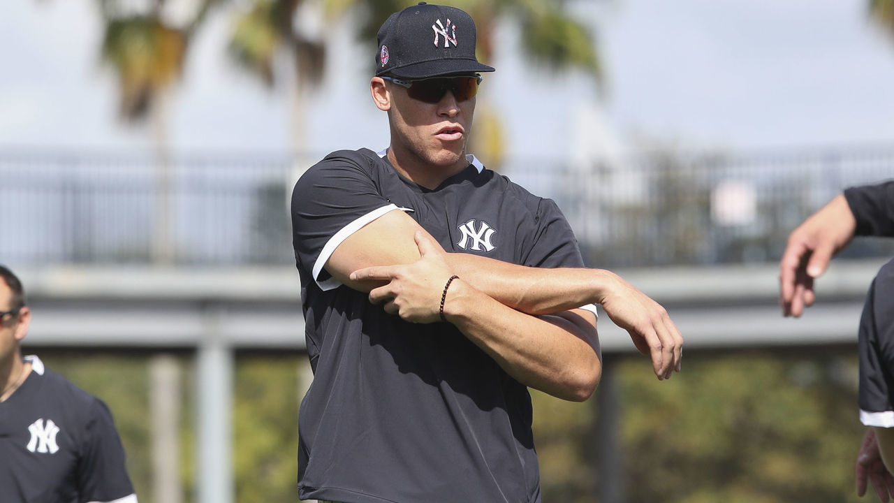 TAMPA, FL - FEBRUARY 18: New York Yankees right fielder Aaron Judge (99) during the New York Yankees Spring Training Workout on February 18, 2020 at George M. Steinbrenner Field in Tampa, FL.