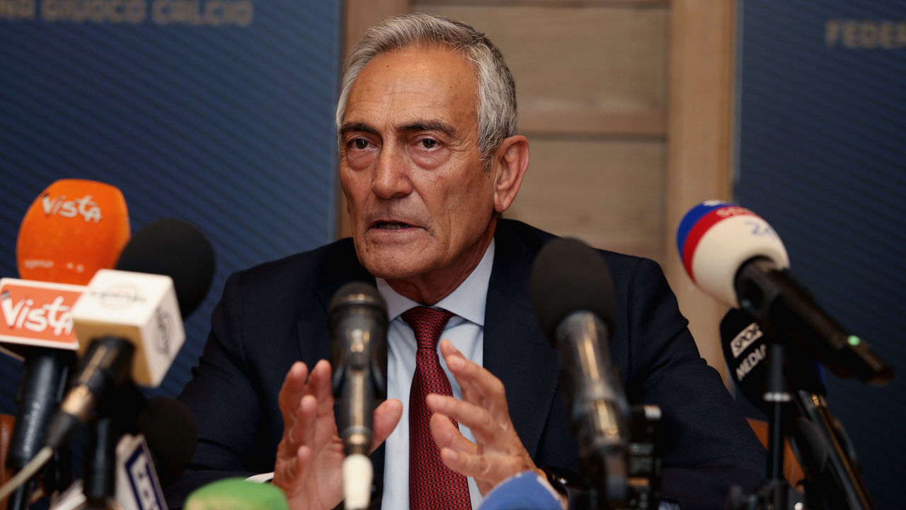 ROME, ITALY - FEBRUARY 24: FIGC President Gabriele Gravina attends the press conference after the Italian Football Federation (FIGC) federal council meeting on February 24, 2020 in Rome, Italy.