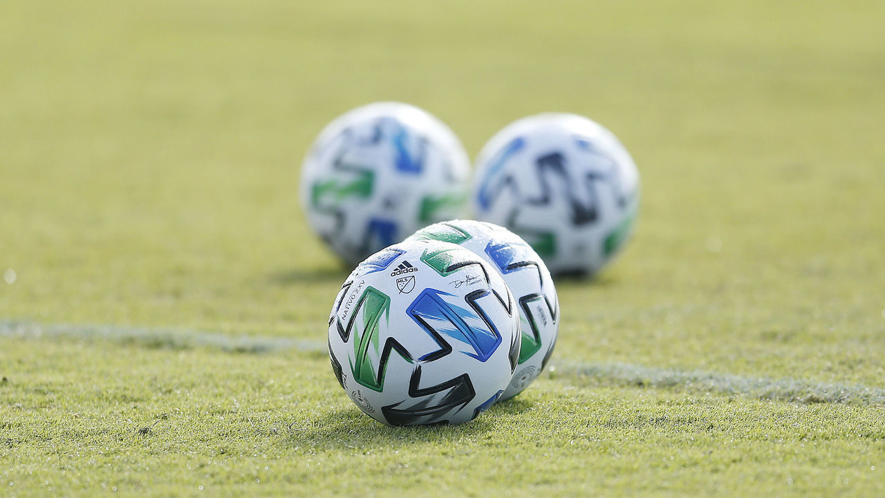 MIAMI, FLORIDA - JANUARY 23: A general view of soccer balls during the Inter Miami CF training session at Barry University on January 23, 2020 in Miami, Florida.