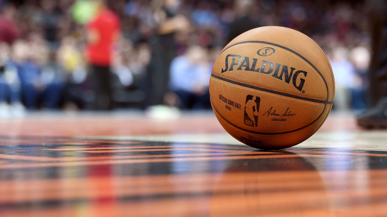 CLEVELAND, OHIO - JANUARY 28: An official Spalding NBA game ball sits on the court during the second half of the game between the Cleveland Cavaliers and the New Orleans Pelicans at Rocket Mortgage Fieldhouse on January 28, 2020 in Cleveland, Ohio. The Pelicans defeated the Cavaliers 125-111. NOTE TO USER: User expressly acknowledges and agrees that, by downloading and/or using this photograph, user is consenting to the terms and conditions of the Getty Images License Agreement.
