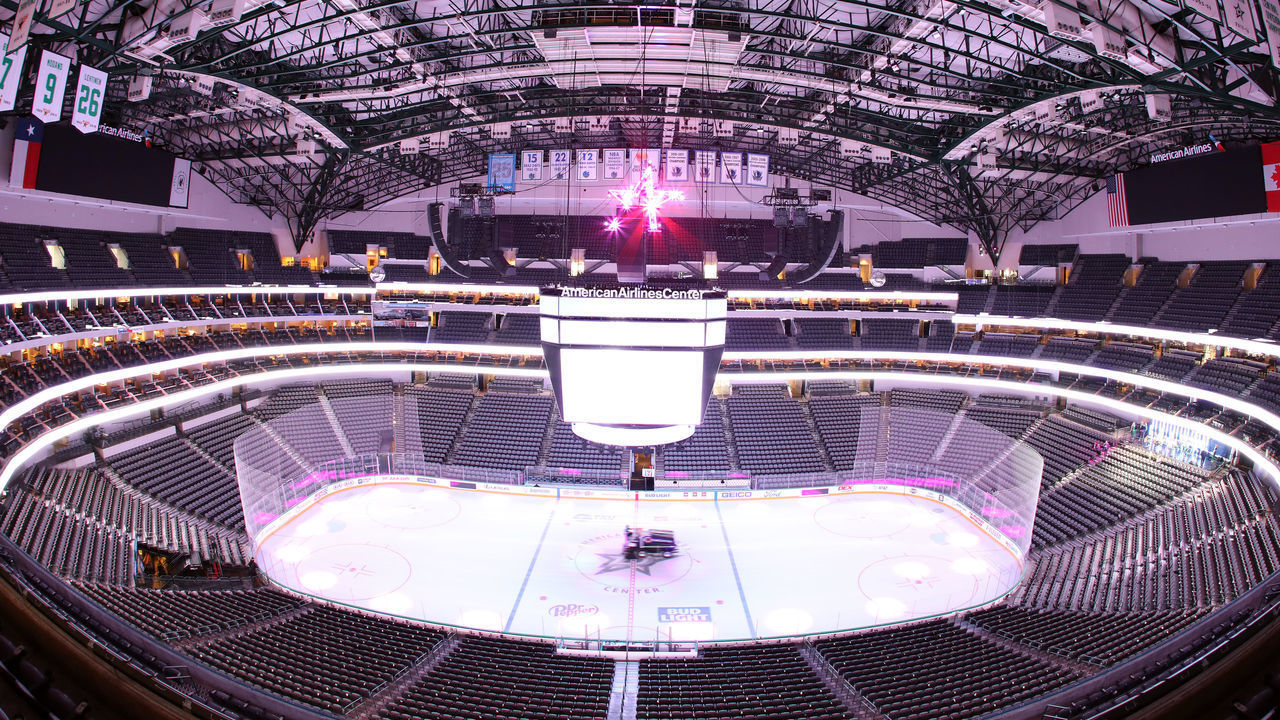 DALLAS, TEXAS - MARCH 07: Empty stands before fans enter the arena for a game between the Nashville Predators and the Dallas Stars at American Airlines Center on March 07, 2020 in Dallas, Texas.