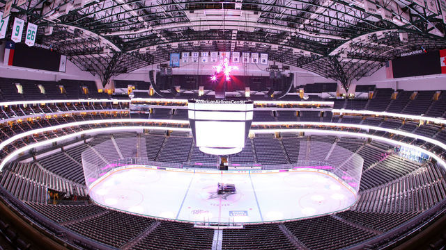 DALLAS, TEXAS - MARCH 07: Empty stands before fans enter the arena for a game between the Nashville Predators and the Dallas Stars at American Airlines Center on March 07, 2020 in Dallas, Texas.