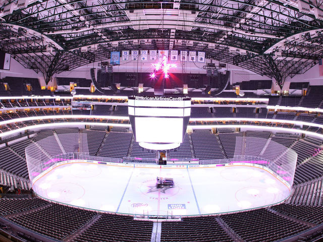 DALLAS, TEXAS - MARCH 07: Empty stands before fans enter the arena for a game between the Nashville Predators and the Dallas Stars at American Airlines Center on March 07, 2020 in Dallas, Texas.