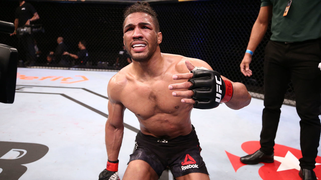 BRASILIA, BRAZIL - MARCH 14: Kevin Lee reacts after his submission loss to Charles Oliveira of Brazil in their lightweight fight during the UFC Fight Night event on March 14, 2020 in Brasilia, Brazil.