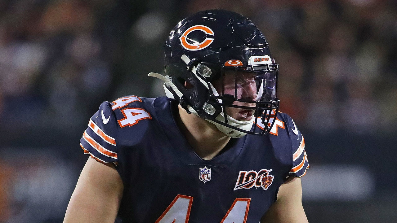 CHICAGO, ILLINOIS - DECEMBER 22: Nick Kwiatkoski #44 of the Chicago Bears awaits the snaps against the Kansas City Chiefs at Soldier Field on December 22, 2019 in Chicago, Illinois. The Chiefs defeated the Bears 26-3.