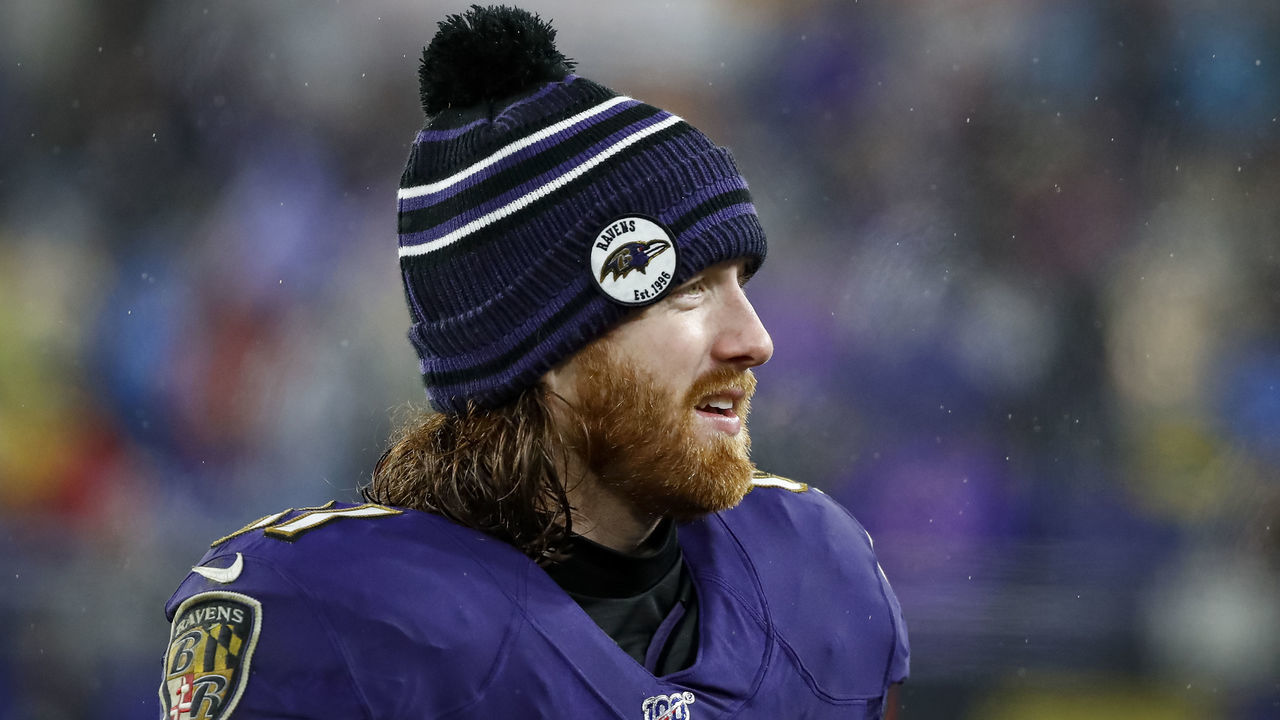 BALTIMORE, MD - DECEMBER 29: Hayden Hurst #81 of the Baltimore Ravens looks on during the second half of the game against the Pittsburgh Steelers at M&T Bank Stadium on December 29, 2019 in Baltimore, Maryland.