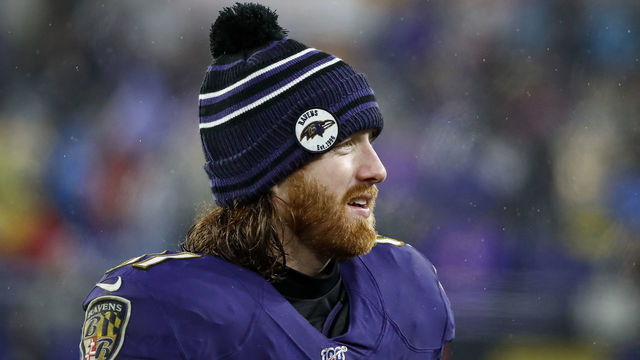 BALTIMORE, MD - DECEMBER 29: Hayden Hurst #81 of the Baltimore Ravens looks on during the second half of the game against the Pittsburgh Steelers at M&T Bank Stadium on December 29, 2019 in Baltimore, Maryland.