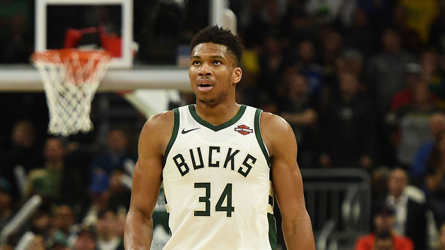 MILWAUKEE, WISCONSIN - NOVEMBER 25: Giannis Antetokounmpo #34 of the Milwaukee Bucks walks backcourt during a game against the Utah Jazz at Fiserv Forum on November 25, 2019 in Milwaukee, Wisconsin.