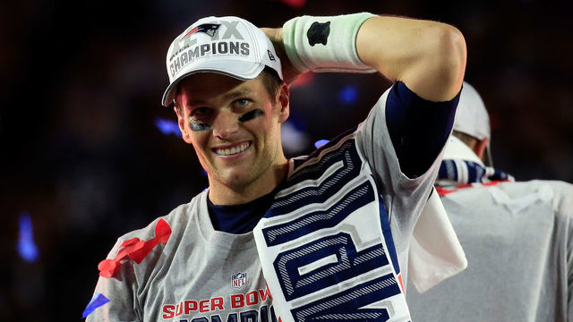 GLENDALE, AZ - FEBRUARY 01: Tom Brady #12 of the New England Patriots celebrates after defeating the Seattle Seahawks during Super Bowl XLIX at University of Phoenix Stadium on February 1, 2015 in Glendale, Arizona. The Patriots defeated the Seahawks 28-24.