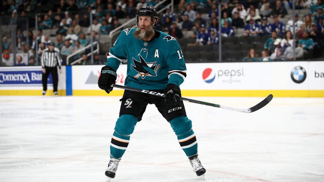 SAN JOSE, CALIFORNIA - MARCH 03: Joe Thornton #19 of the San Jose Sharks in action against the Toronto Maple Leafs at SAP Center on March 03, 2020 in San Jose, California.