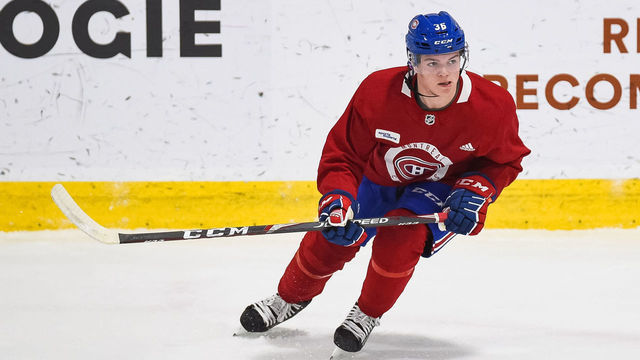 BROSSARD, QC - JUNE 26: Montreal Canadiens right wing Cole Caufield (36) skates during the Montreal Canadiens Development Camp on June 26, 2019, at Bell Sports Complex in Brossard, QC