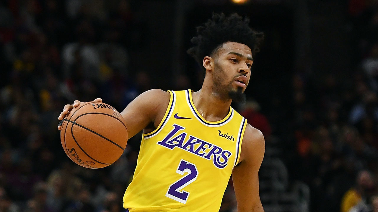 CHICAGO, ILLINOIS - NOVEMBER 05: Quinn Cook #2 of the Los Angeles Lakers handles the ball during a game against the Chicago Bulls at United Center on November 05, 2019 in Chicago, Illinois.