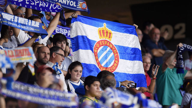 BARCELONA, SPAIN - SEPTEMBER 19: Espanyol Barcelona flag is seen prior to the UEFA Europa League group H match between Espanyol Barcelona and Ferencvarosi TC at Power8 Stadium on September 19, 2019 in Barcelona, Spain.