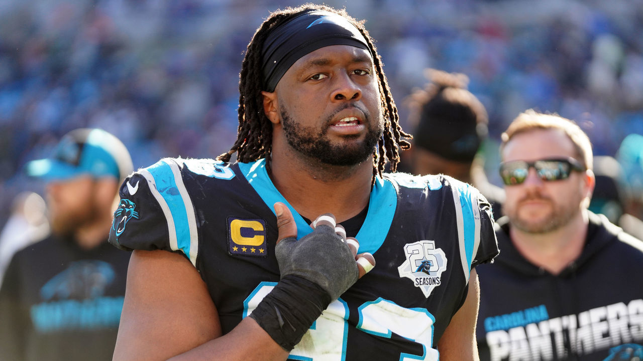 CHARLOTTE, NORTH CAROLINA - DECEMBER 15: Gerald McCoy #93 of the Carolina Panthers during the first half during their game against the Seattle Seahawks at Bank of America Stadium on December 15, 2019 in Charlotte, North Carolina.