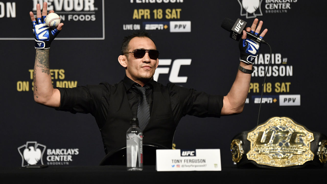 LAS VEGAS, NEVADA - MARCH 06: Tony Ferguson interacts with media during the UFC 249 press conference at T-Mobile Arena on March 06, 2020 in Las Vegas, Nevada.