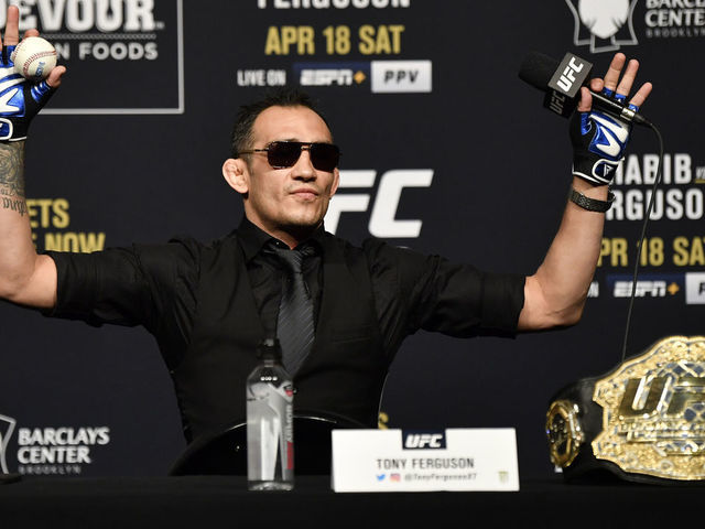 LAS VEGAS, NEVADA - MARCH 06: Tony Ferguson interacts with media during the UFC 249 press conference at T-Mobile Arena on March 06, 2020 in Las Vegas, Nevada.