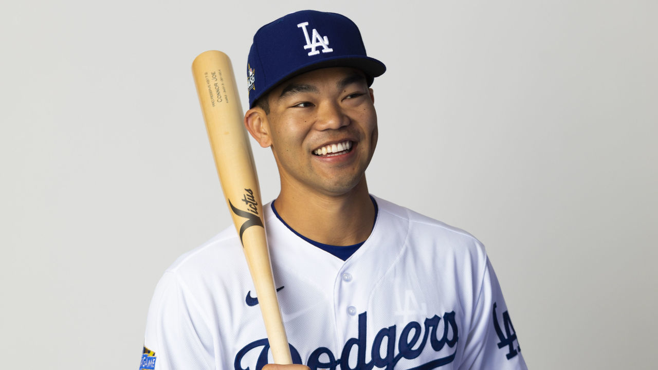 GLENDALE, AZ - FEBRUARY 20: Los Angeles Dodgers outfielder Connor Joe (84) poses for a portrait during photo day on Thursday, Feb, 20 at Camelback Ranch in Glendale, Ariz.