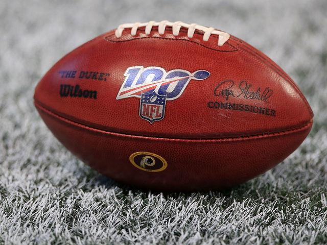 ATLANTA, GA - AUGUST 22: A game ball with the 100th Anniversary of the NFL prior to the preseason NFL game between the Atlanta Falcons and the Washington Redskins on August 20, 2019 at the Mercedes-Benz Stadium in Atlanta, GA.