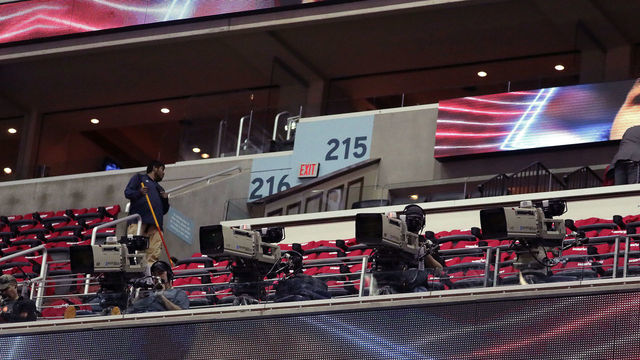 WASHINGTON D.C. - MAY 7: TV cameramen are in place even though fans have yet to enter the Verizon Center. The Washington Wizards host the Boston Celtics in the Eastern Conference Semi-Finals at the Verizon Center in Washington, D.C. on May 7, 2017.
