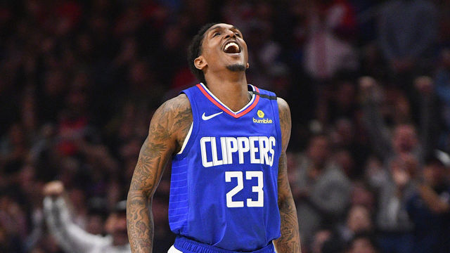 LOS ANGELES, CA - MARCH 01: Los Angeles Clippers Guard Lou Williams (23) celebrates after a basket during a NBA game between the Philadelphia 76ers and the Los Angeles Clippers on March 1, 2020 at STAPLES Center in Los Angeles, CA.