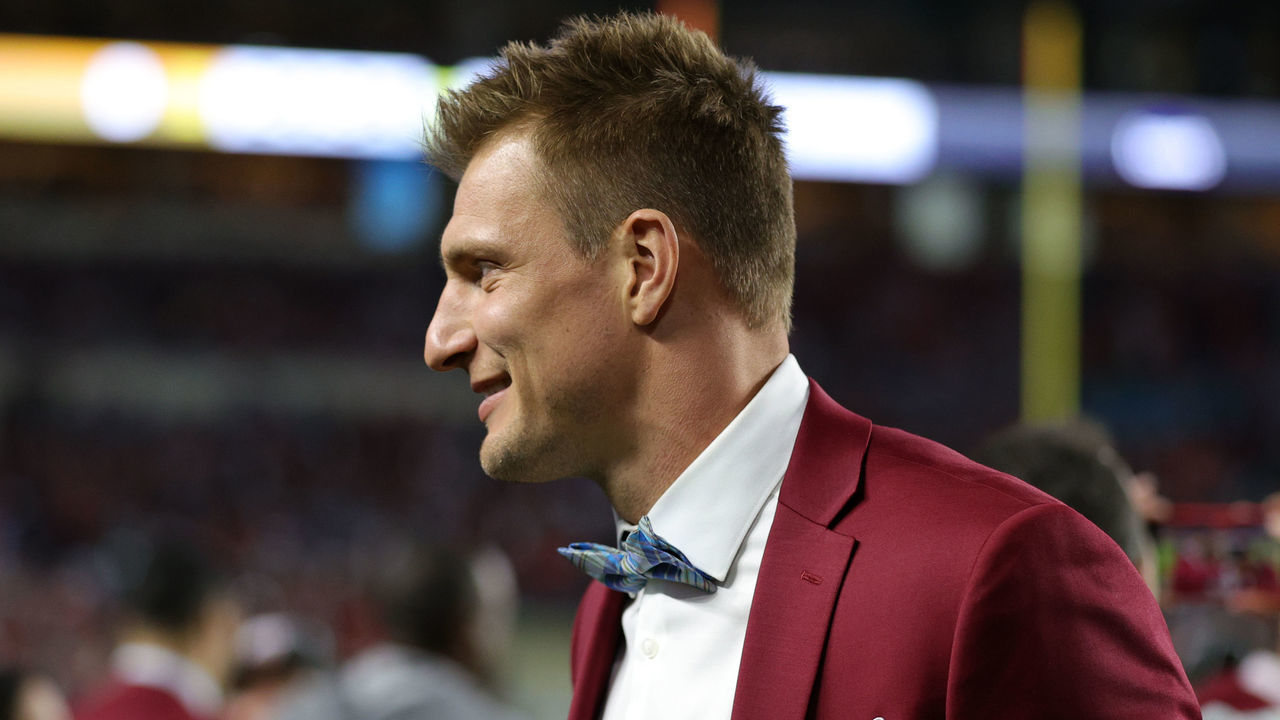 MIAMI, FLORIDA - FEBRUARY 02: Former NFL player Rob Gronkowski looks on prior to Super Bowl LIV against the Kansas City Chiefs at Hard Rock Stadium on February 02, 2020 in Miami, Florida.