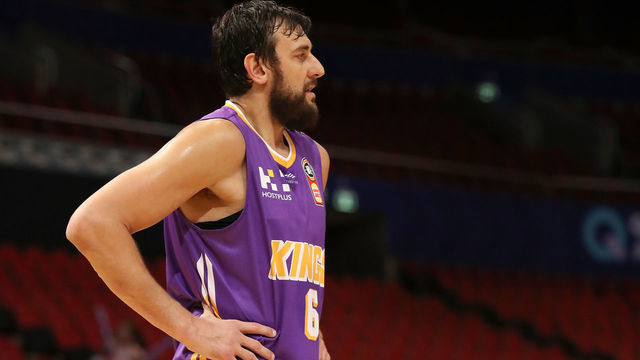SYDNEY, AUSTRALIA - MARCH 15: Andrew Bogut of the Kings looks on during game three of the NBL Grand Final series between the Sydney Kings and Perth Wildcats at Qudos Bank Arena on March 15, 2020 in Sydney, Australia.