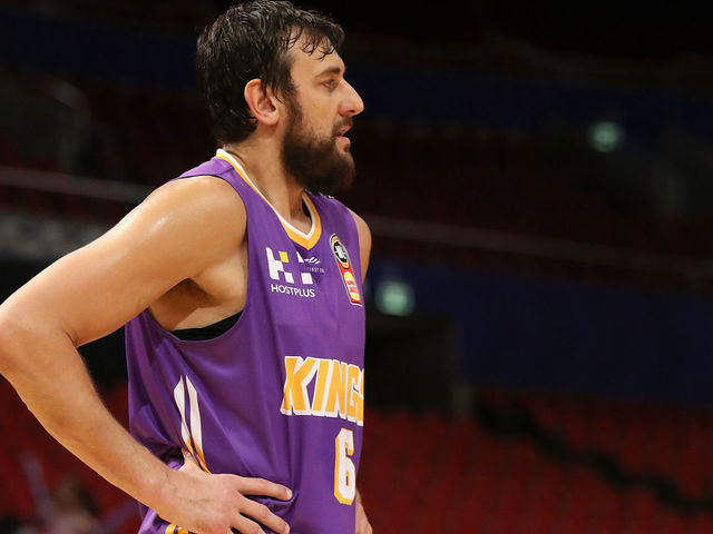 SYDNEY, AUSTRALIA - MARCH 15: Andrew Bogut of the Kings looks on during game three of the NBL Grand Final series between the Sydney Kings and Perth Wildcats at Qudos Bank Arena on March 15, 2020 in Sydney, Australia.