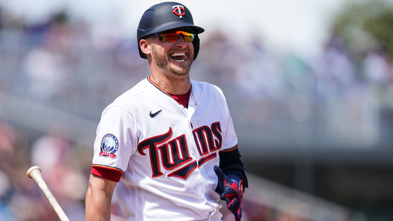 FORT MYERS, FL- MARCH 11: Josh Donaldson #24 of the Minnesota Twins looks on and smiles during a spring training game between the Atlanta Braves and Minnesota Twins on March 11, 2020 at Hammond Stadium in Fort Myers, Florida.