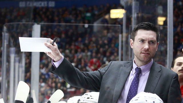 VANCOUVER, BC - JANUARY 2: Head coach Jeremy Colliton of the Chicago Blackhawks looks on from the bench during their NHL game against the Vancouver Canucks at Rogers Arena January 2, 2020 in Vancouver, British Columbia, Canada. "n