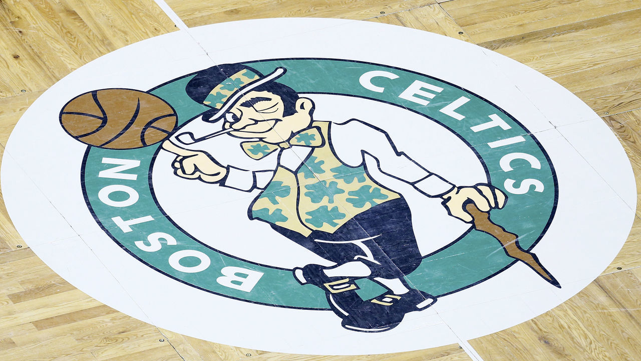 BOSTON, MA - APRIL 26: The Celtics logo is seen on the court during Game Three of the Eastern Conference Quarterfinals of the 2013 NBA Playoffs at TD Garden on April 26, 2013 in Boston, Massachusetts.
