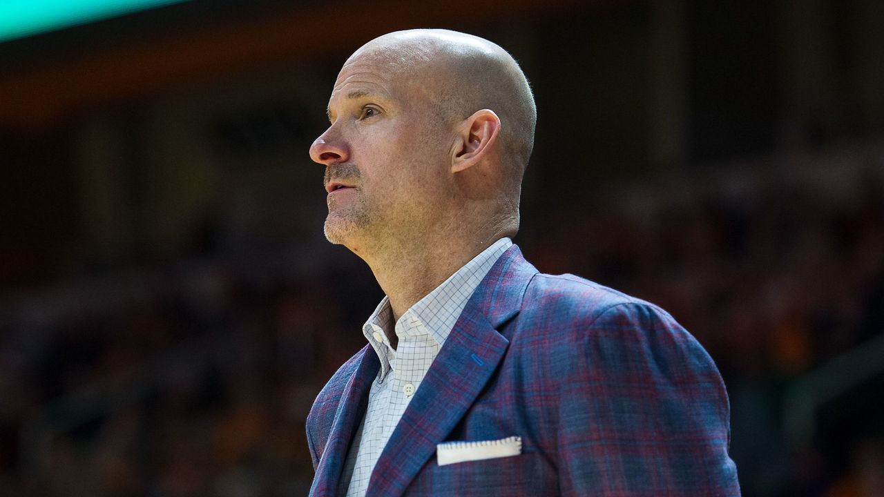 KNOXVILLE, TN - FEBRUARY 03: Mississippi Rebels head coach Andy Kennedy coaching during a game between the Mississippi Rebels and Tennessee Volunteers on February 3, 2018, at Thompson-Boling Arena in Knoxville, TN. Tennessee defeated the Mississippi Rebels 94-61.