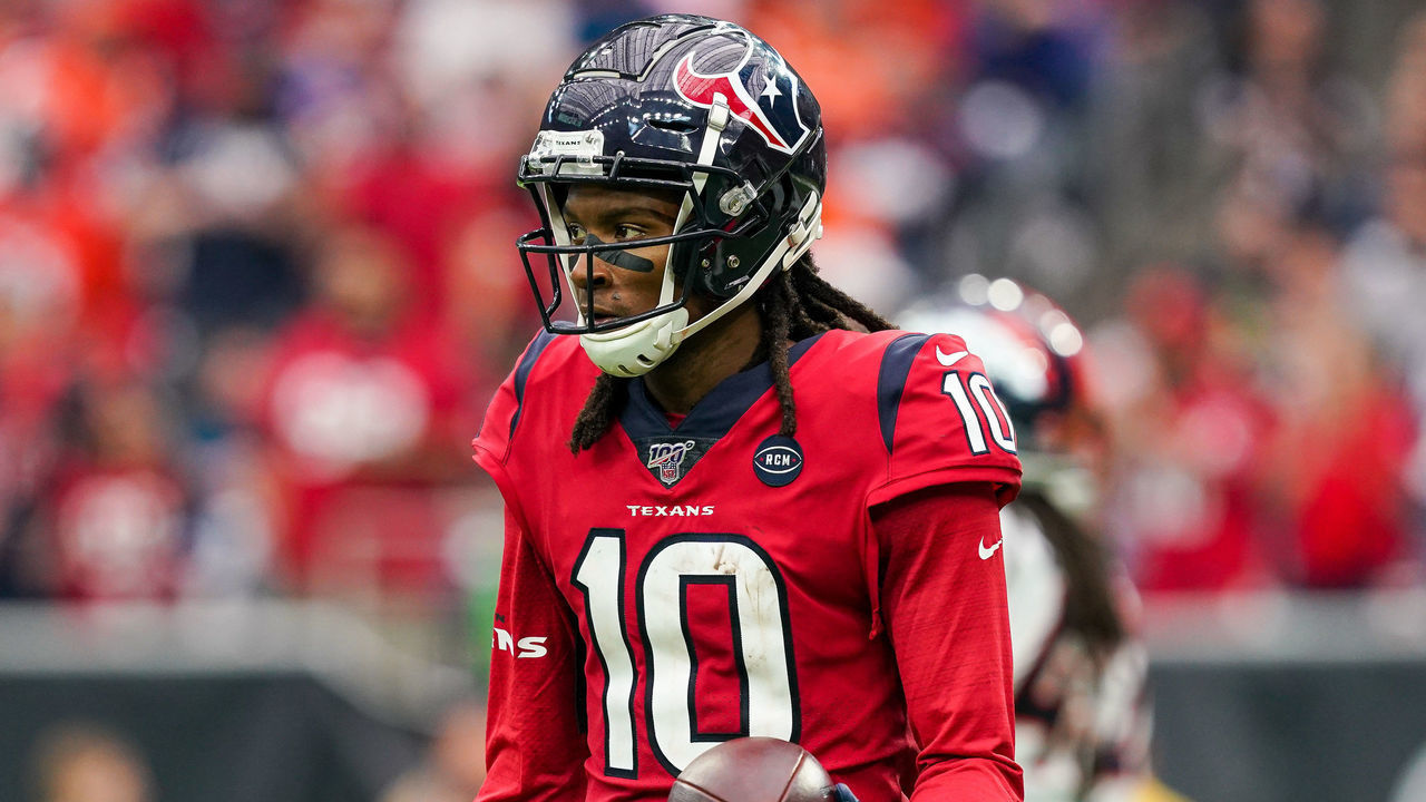 HOUSTON, TX - DECEMBER 08: Houston Texans wide receiver DeAndre Hopkins (10) walks off the field after a touchdown catch during the NFL game between the Denver Broncos and Houston Texans on December 8, 2019 at NRG Stadium in Houston, TX.