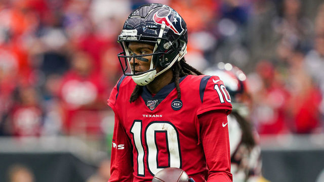 HOUSTON, TX - DECEMBER 08: Houston Texans wide receiver DeAndre Hopkins (10) walks off the field after a touchdown catch during the NFL game between the Denver Broncos and Houston Texans on December 8, 2019 at NRG Stadium in Houston, TX.