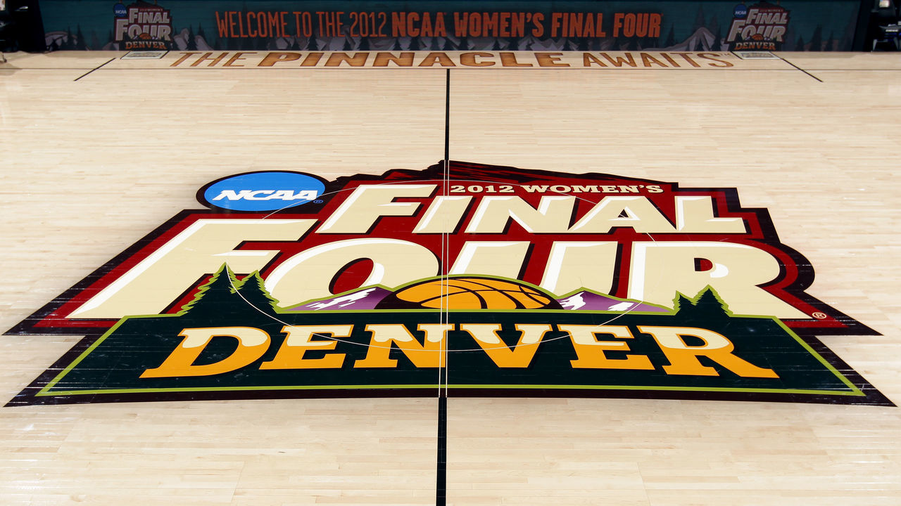 DENVER, CO - APRIL 03: A detail of the Women's Final Four logo is seen at center court prior to the Baylor Bears playing against the Notre Dame Fighting Irish during the National Final game of the 2012 NCAA Division I Women's Basketball Championship at Pepsi Center on April 3, 2012 in Denver, Colorado.