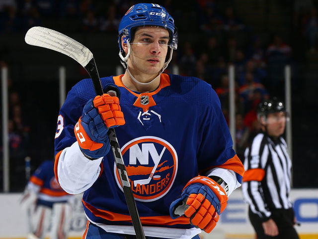 UNIONDALE, NEW YORK - MARCH 07: Mathew Barzal #13 of the New York Islanders skates against the Carolina Hurricanes at NYCB Live's Nassau Coliseum on March 07, 2020 in Uniondale, New York.