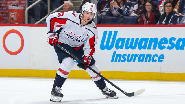 WINNIPEG, MB - FEBRUARY 27: Nicklas Backstrom #19 of the Washington Capitals plays the puck down the ice during third period action against the Winnipeg Jets at the Bell MTS Place on February 27, 2020 in Winnipeg, Manitoba, Canada. The Jets defeated the Caps 3-0.