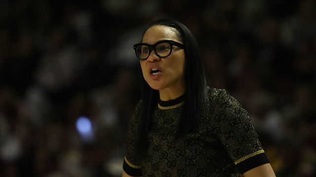 GREENVILLE, SC - MARCH 08: Dawn Staley head coach of South Carolina during the SEC Championship Women's college basketball game between the Mississippi State Bulldogs and the South Carolina Gamecocks on March 8, 2020, at Bon Secours Wellness Arena in Greenville, S.C.