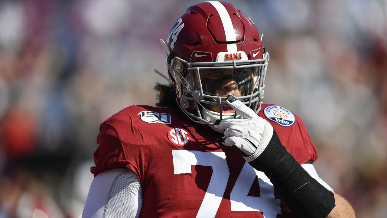 ORLANDO, FL - JANUARY 01: Alabama Crimson Tide offensive lineman Jedrick Wills Jr. (74) prior to the first half of the Citrus Bowl between the Michigan Wolverines and the Alabama Crimson Tide on January 01, 2020, at Camping World Stadium in Orlando, FL.
