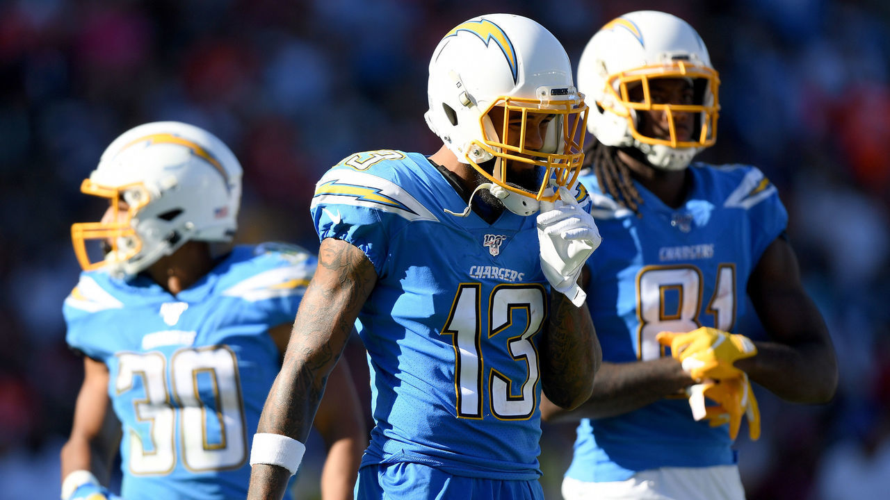 CARSON, CALIFORNIA - OCTOBER 06: Keenan Allen #13 of the Los Angeles Chargers reacts trailing the Denver Broncos 17-10 during the fourth quarter in a 20-13 Broncos win at Dignity Health Sports Park on October 06, 2019 in Carson, California.