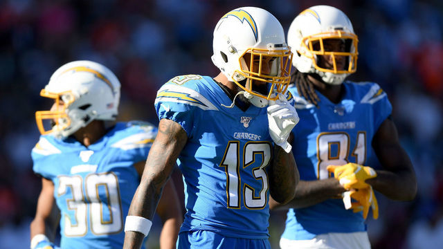 CARSON, CALIFORNIA - OCTOBER 06: Keenan Allen #13 of the Los Angeles Chargers reacts trailing the Denver Broncos 17-10 during the fourth quarter in a 20-13 Broncos win at Dignity Health Sports Park on October 06, 2019 in Carson, California.