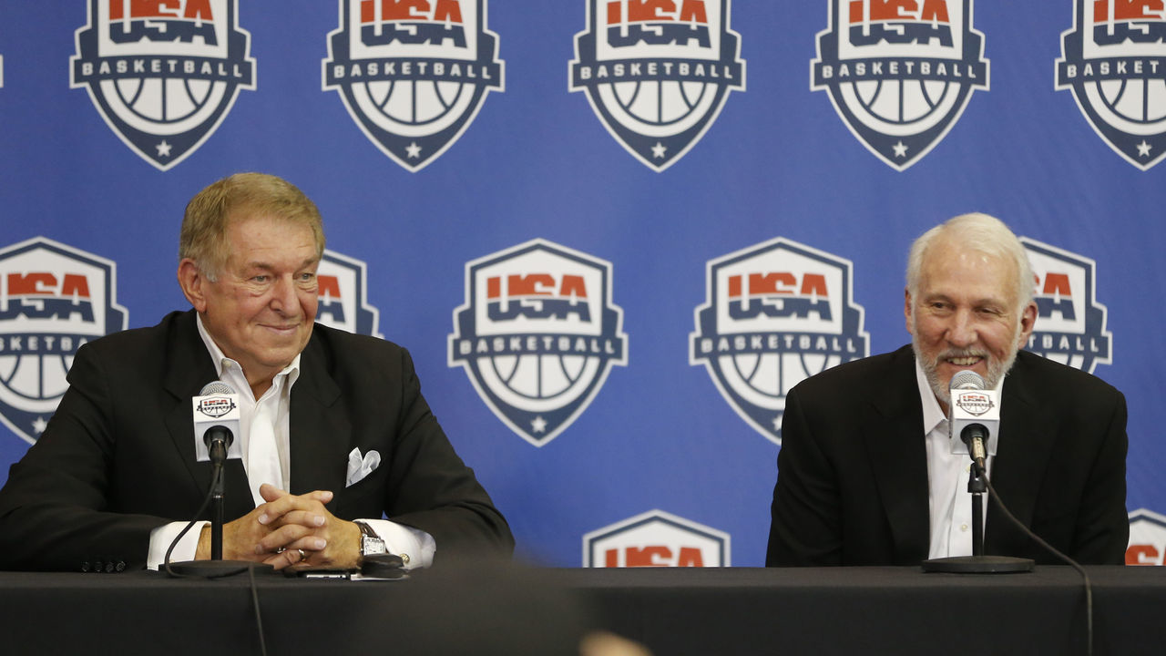 SAN ANTONIO, TX - OCTOBER 23: San Antonio Spurs head coach Gregg Popovich is announced as the new head coach of the USA National Team at the Spurs Training Facility on October 23, 2015 in San Antonio, Texas. Mandatory Copyright Notice: Copyright 2015 NBAE