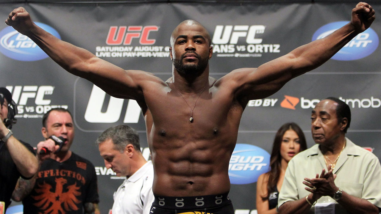 PHILADELPHIA, PA - AUGUST 05: Rashad Evans weighs in at the UFC 133 weigh-in inside the Wells Fargo Center on August 5, 2011 in Philadelphia, Pennsylvania.