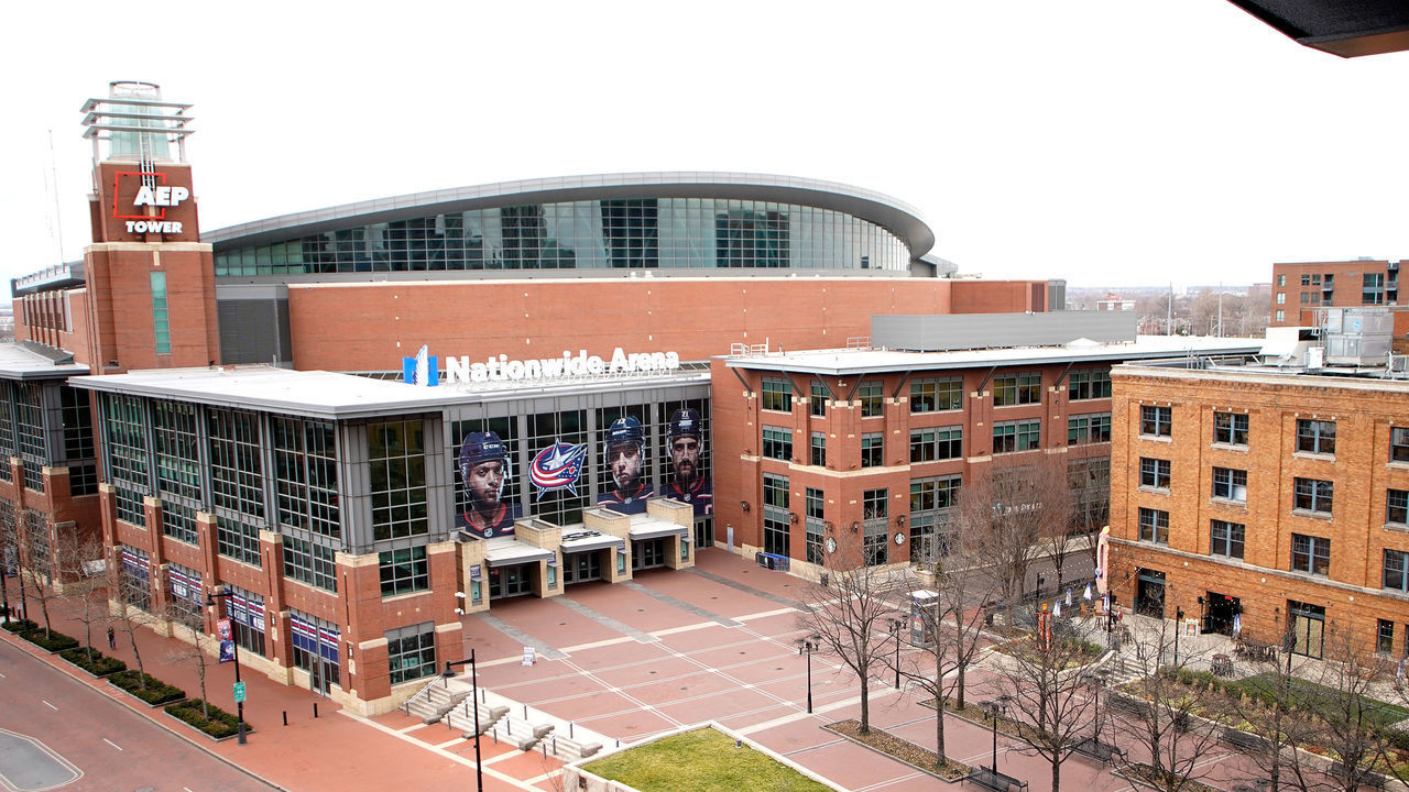 COLUMBUS, OH - MARCH 12: The plaza out side of Nationwide Arena is empty on March 12, 2020 in Columbus, Ohio. The game between the Columbus Blue Jackets and the Pittsburgh Penguins was canceled after the NHL's decision to suspend the remaining games in the season due to the continuing outbreak of the coronavirus (COVID-19).
