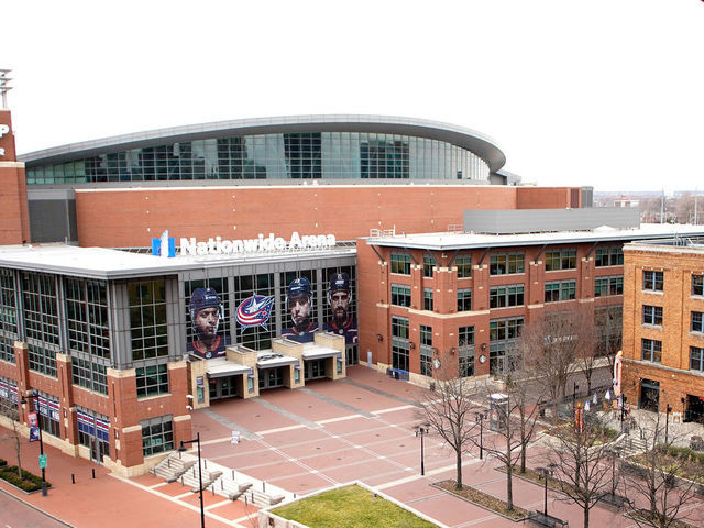 COLUMBUS, OH - MARCH 12: The plaza out side of Nationwide Arena is empty on March 12, 2020 in Columbus, Ohio. The game between the Columbus Blue Jackets and the Pittsburgh Penguins was canceled after the NHL's decision to suspend the remaining games in the season due to the continuing outbreak of the coronavirus (COVID-19).